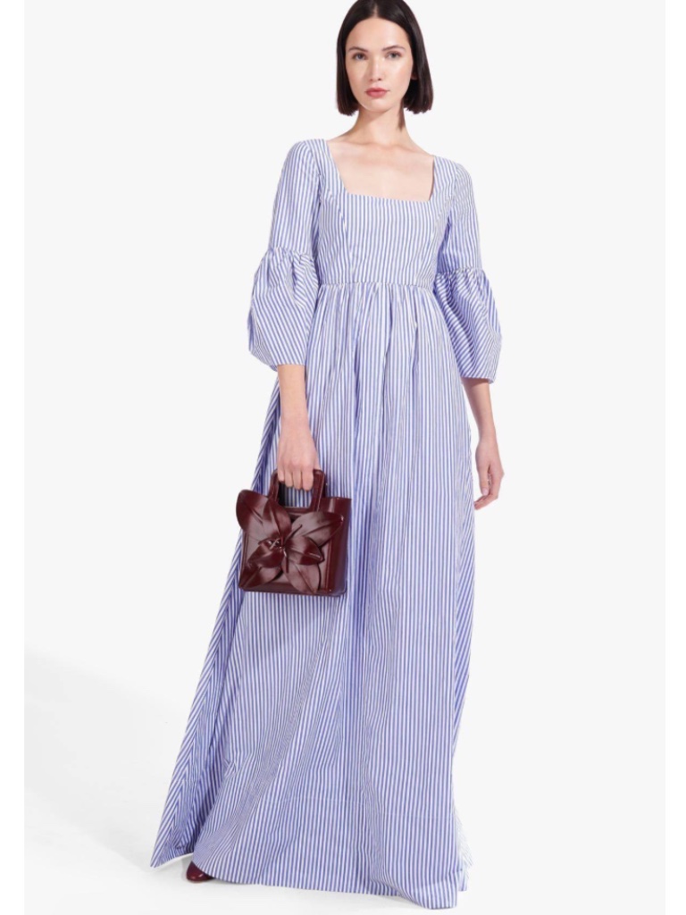 New With Tags Staud Plumeria Blue White Ticking Stripe Maxi Dress - Size Us 2